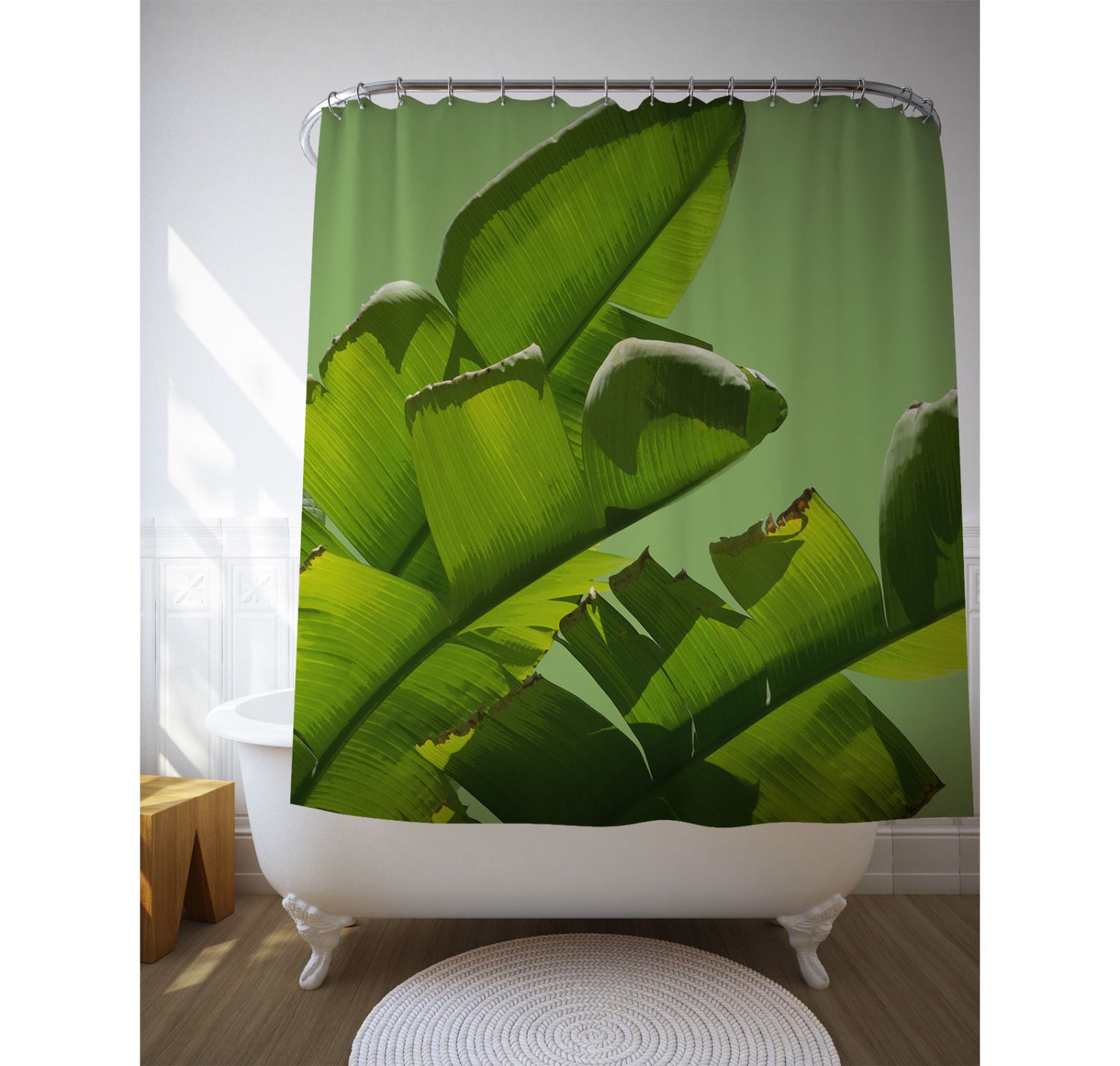 Banana Leaf Curtain, Tropical Shower Art Print, Perfect Bathroom Decor For Your Green Home