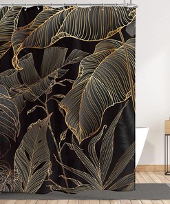 Banana Leaf Palm Tree Black Brown Copper Shower Curtain With Tropical Vibes For Your Bath