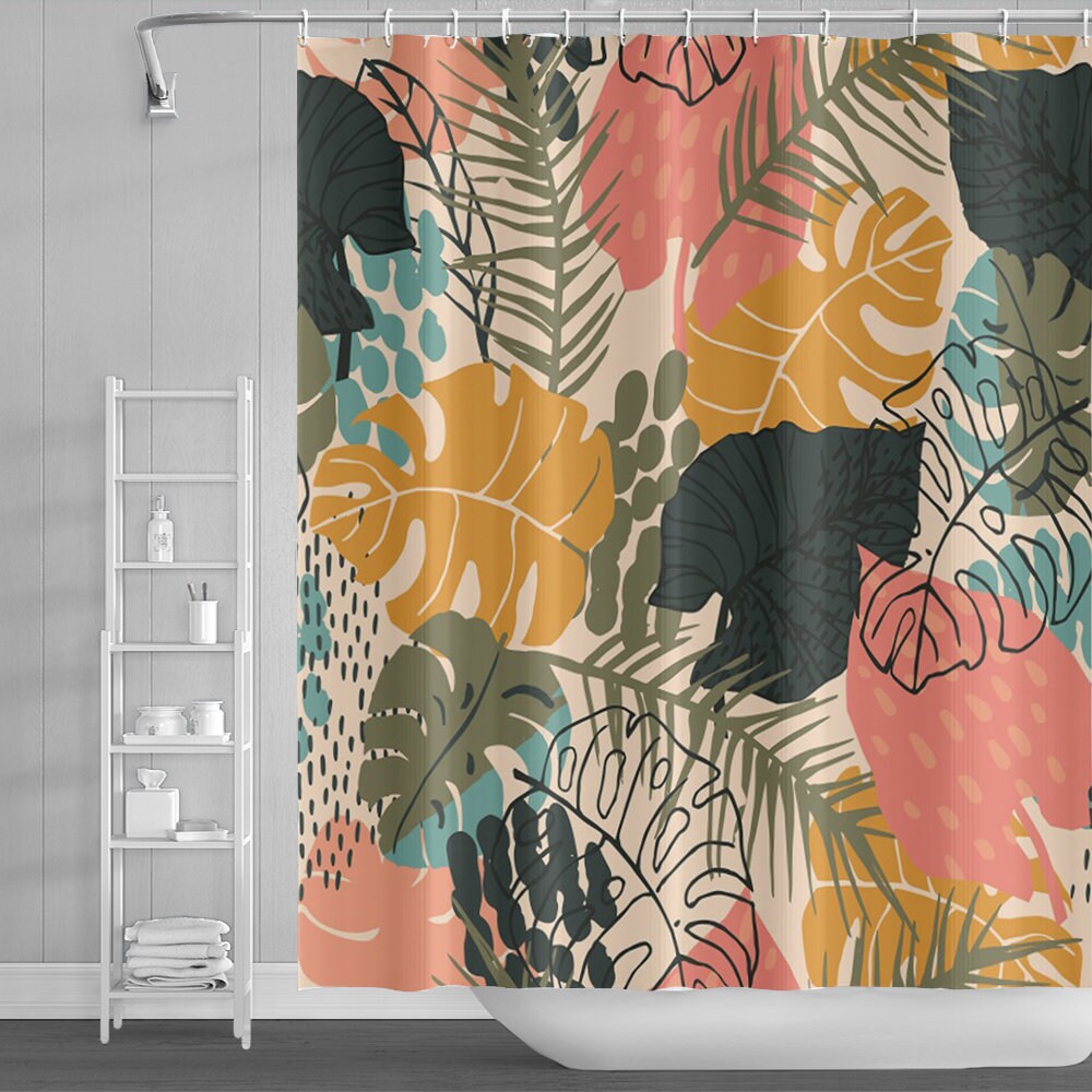 Banana Leaf Shower Curtain, Summer Jungle Shower Curtain for Your Exotic Bathroom