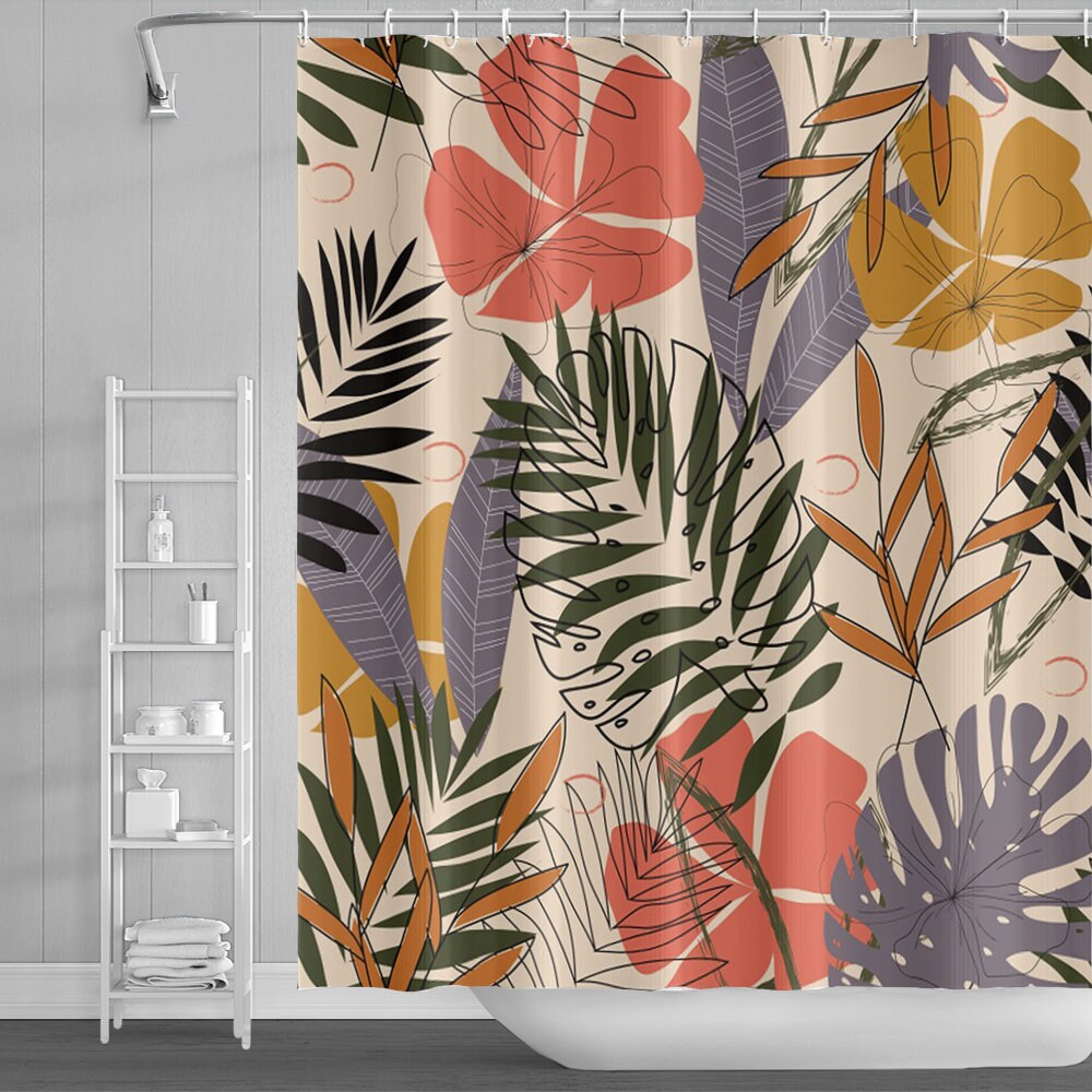 Banana Leaf Shower Curtain, Summer Jungle Shower Curtain for Your Exotic Bathroom