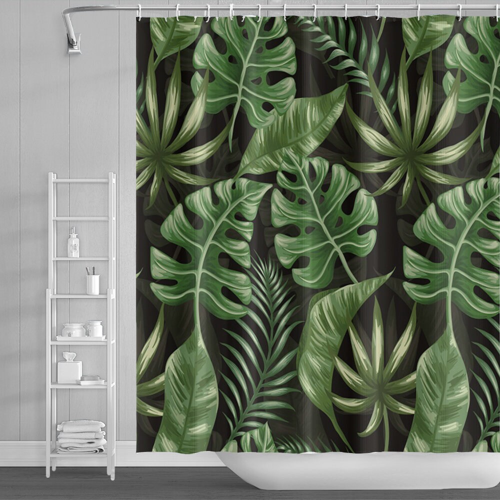 Banana Leaf Shower Curtain, Summer Jungle Shower Curtain for Your Exotic Bathroom