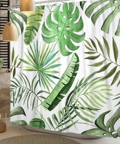 Banana Leaf Shower Curtain With Hibiscus Plumeria Floral Print