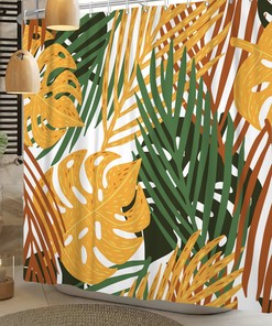 Banana Leaf Shower Curtain With Hibiscus Plumeria Floral Print