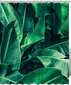 Banana Leaf Texture Palm Leaf Luxury Shower Curtains for Bathroom Decor