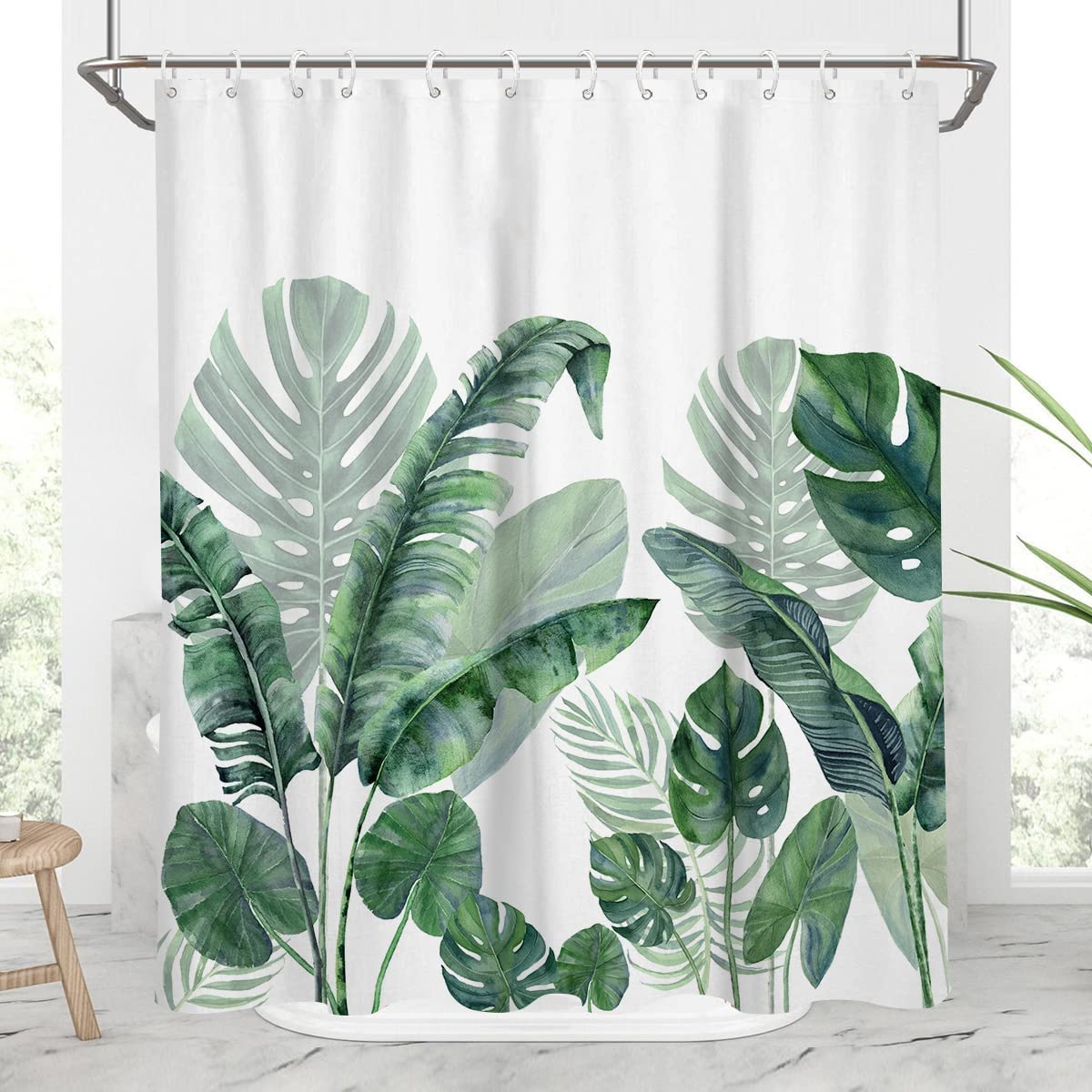 Banana Leaf Tropical Plant Shower Curtain For Exotic Bathroom