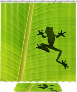 Banana Leaf and Frog Pattern Shower Curtain for Cute and Tropical Bathroom Decor