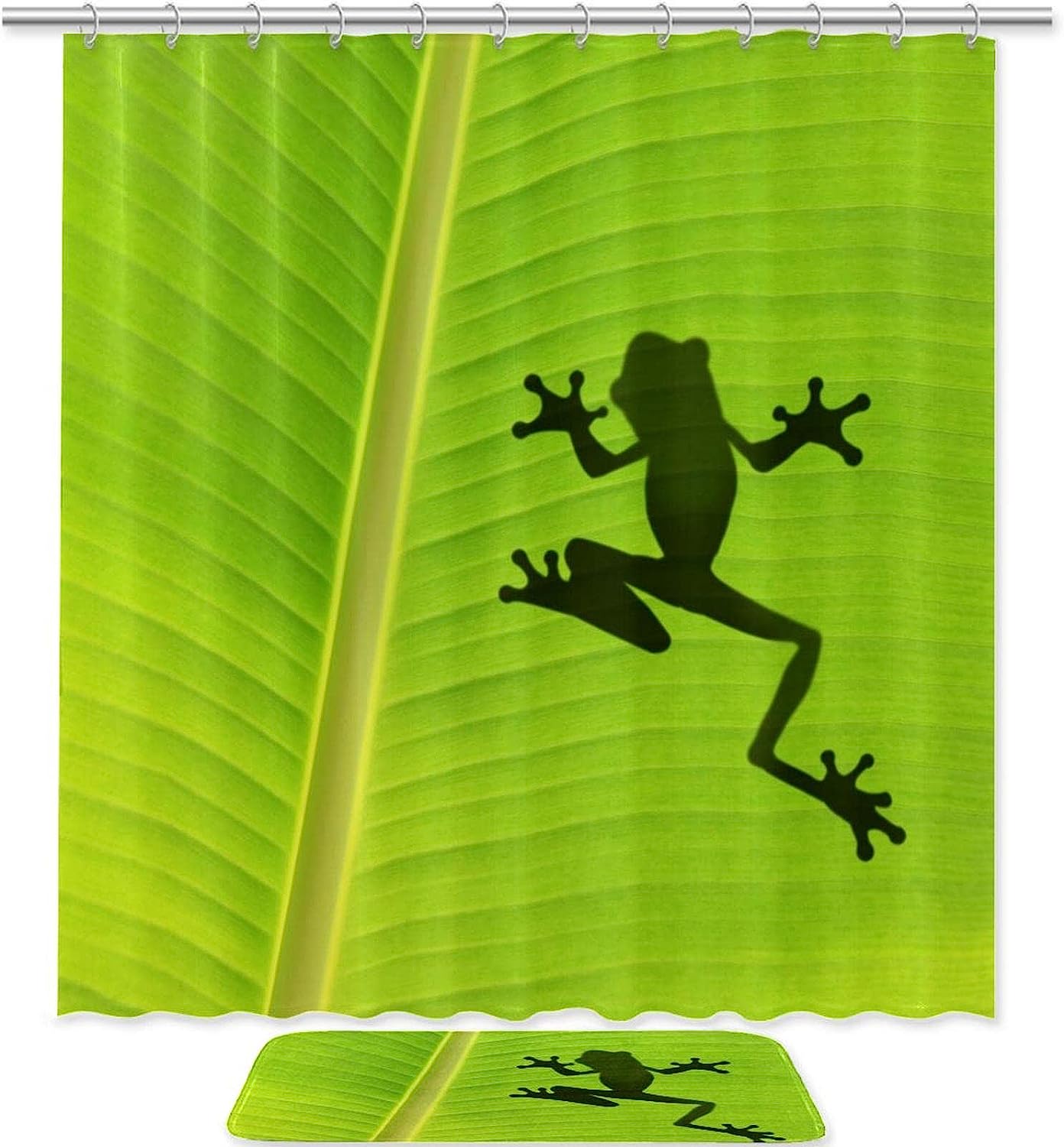 Banana Leaf and Frog Pattern Shower Curtain for Cute and Tropical Bathroom Decor
