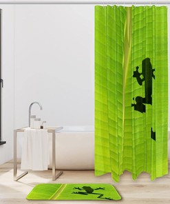 Banana Leaf and Frog Pattern Shower Curtain for Cute and Tropical Bathroom Decor