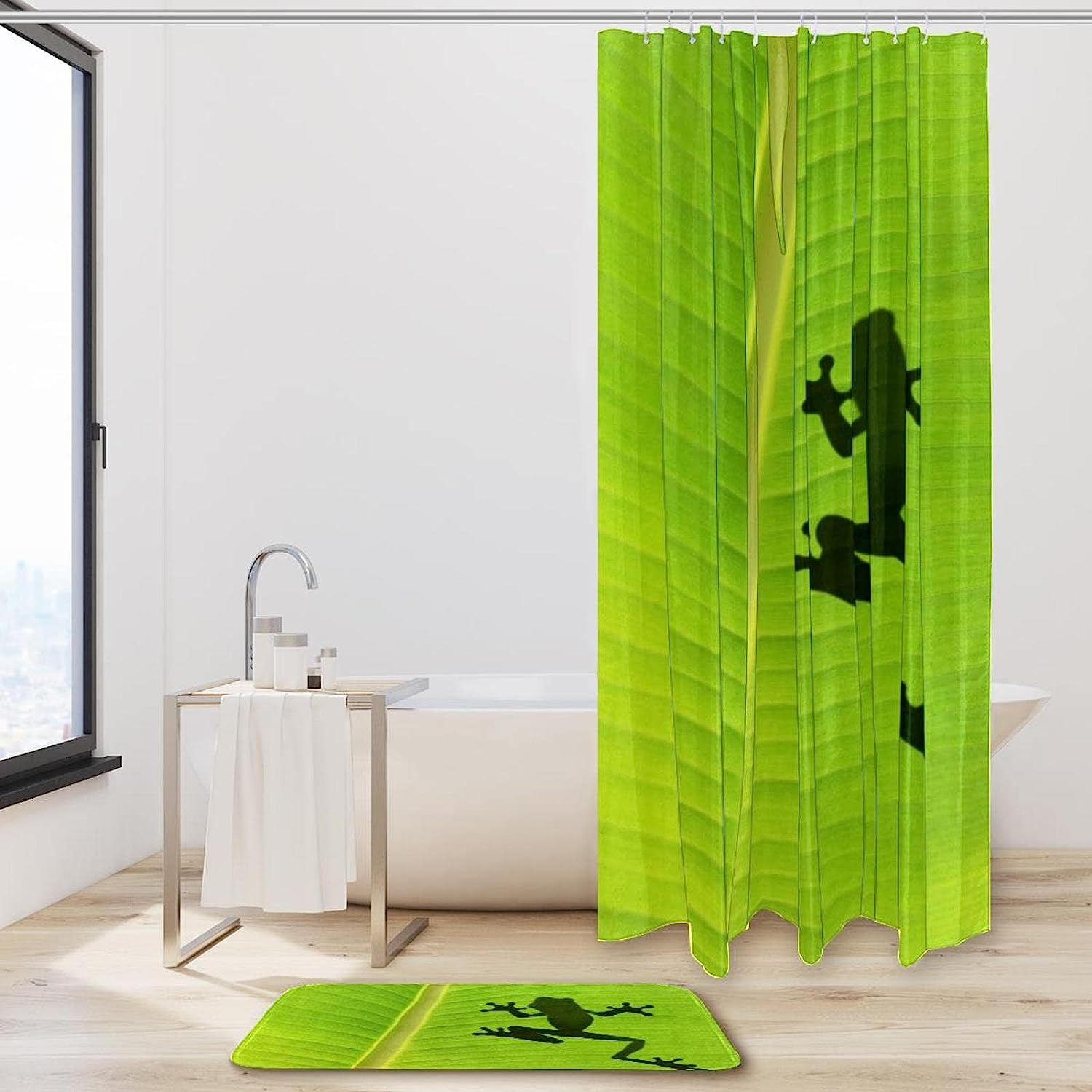 Banana Leaf and Frog Pattern Shower Curtain for Cute and Tropical Bathroom Decor