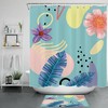 Banana Leaves And Lotus Fabric Shower Curtain With Colorful Geometric Pattern, Great Bath Decor Accessory
