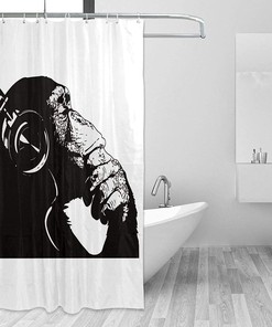Banksy Headphone Thinking Gorilla Funny Monkey Shower Curtain Bathroom Decor