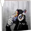 Banksy Monkeys Rustic Farmhouse Waterproof Shower Curtain With Headphones Music Theme,