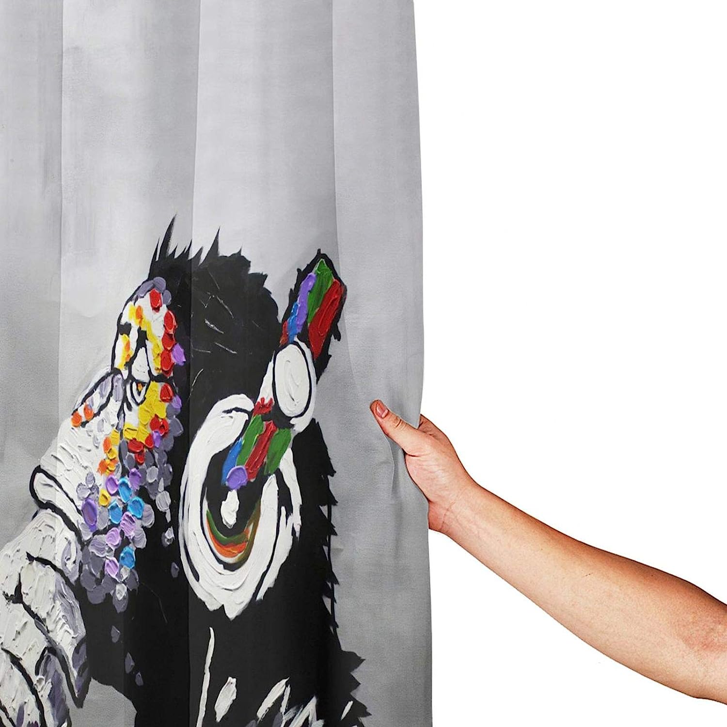 Banksy Monkeys Rustic Farmhouse Waterproof Shower Curtain With Headphones Music Theme, - Image 3