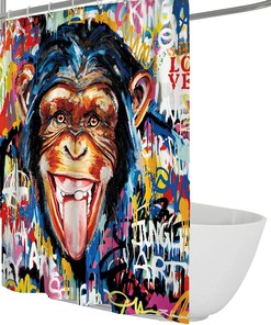 Banksy Style Street Art Monkey Watercolor Painting Shower Curtain for an Artsy and Urban Bathroom