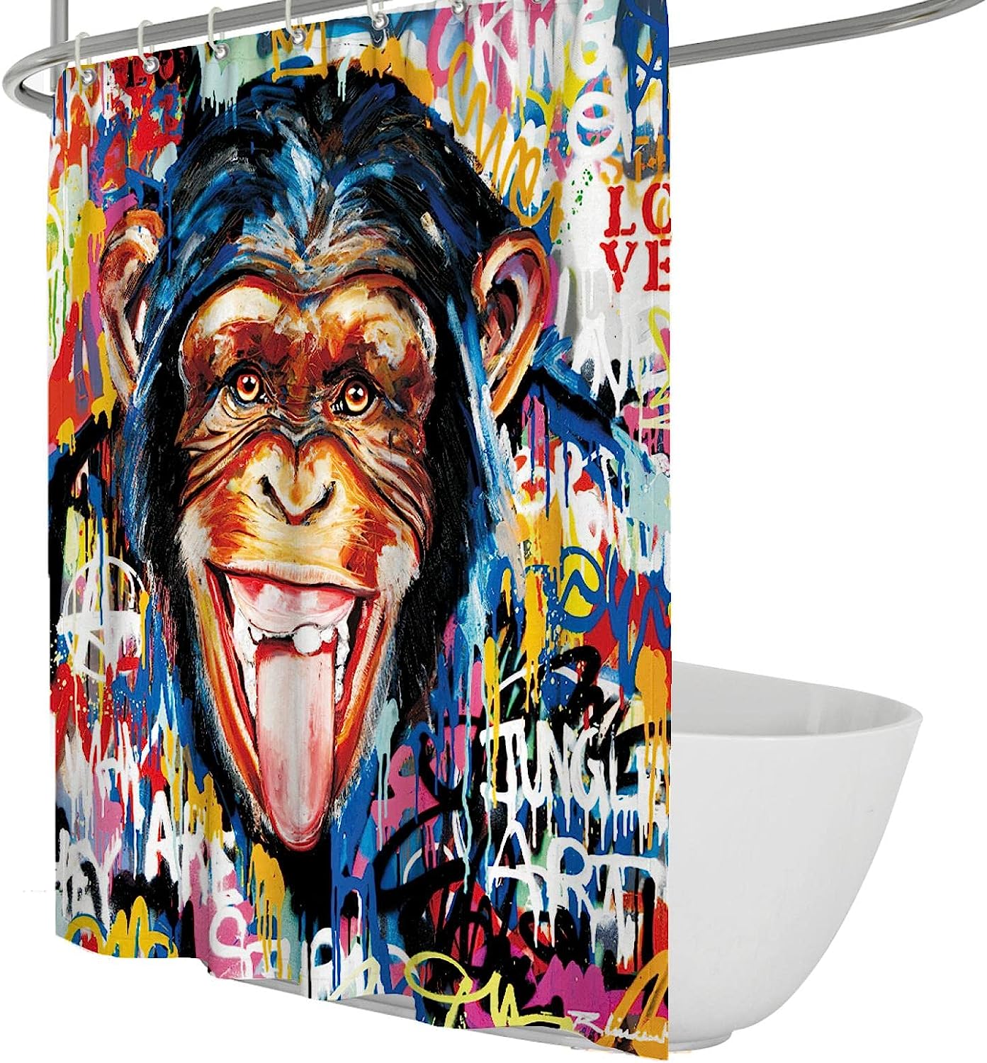 Banksy Style Street Art Monkey Watercolor Painting Shower Curtain for an Artsy and Urban Bathroom