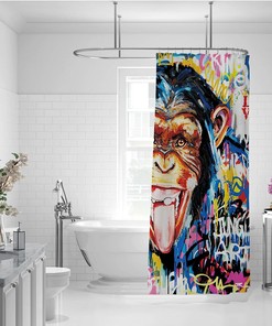Banksy Style Street Art Monkey Watercolor Painting Shower Curtain for an Artsy and Urban Bathroom