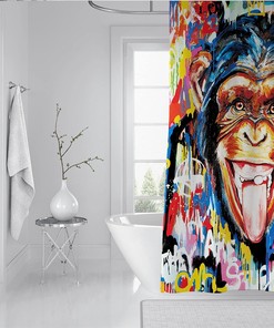 Banksy Style Street Art Monkey Watercolor Painting Shower Curtain for an Artsy and Urban Bathroom