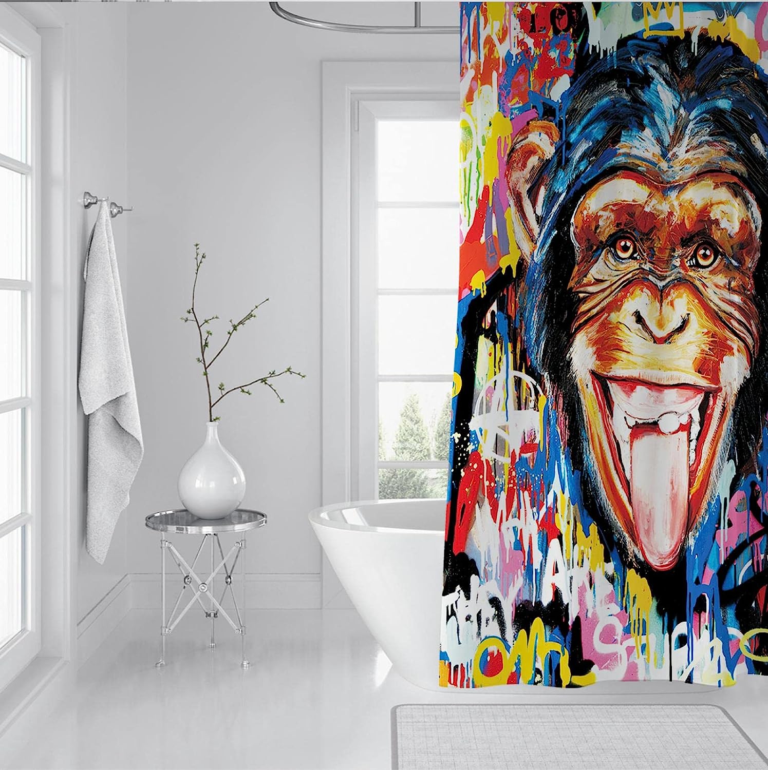 Banksy Style Street Art Monkey Watercolor Painting Shower Curtain for an Artsy and Urban Bathroom