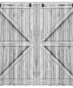 Barn Door Style Grey White Barn Door Fabric Shower Curtain