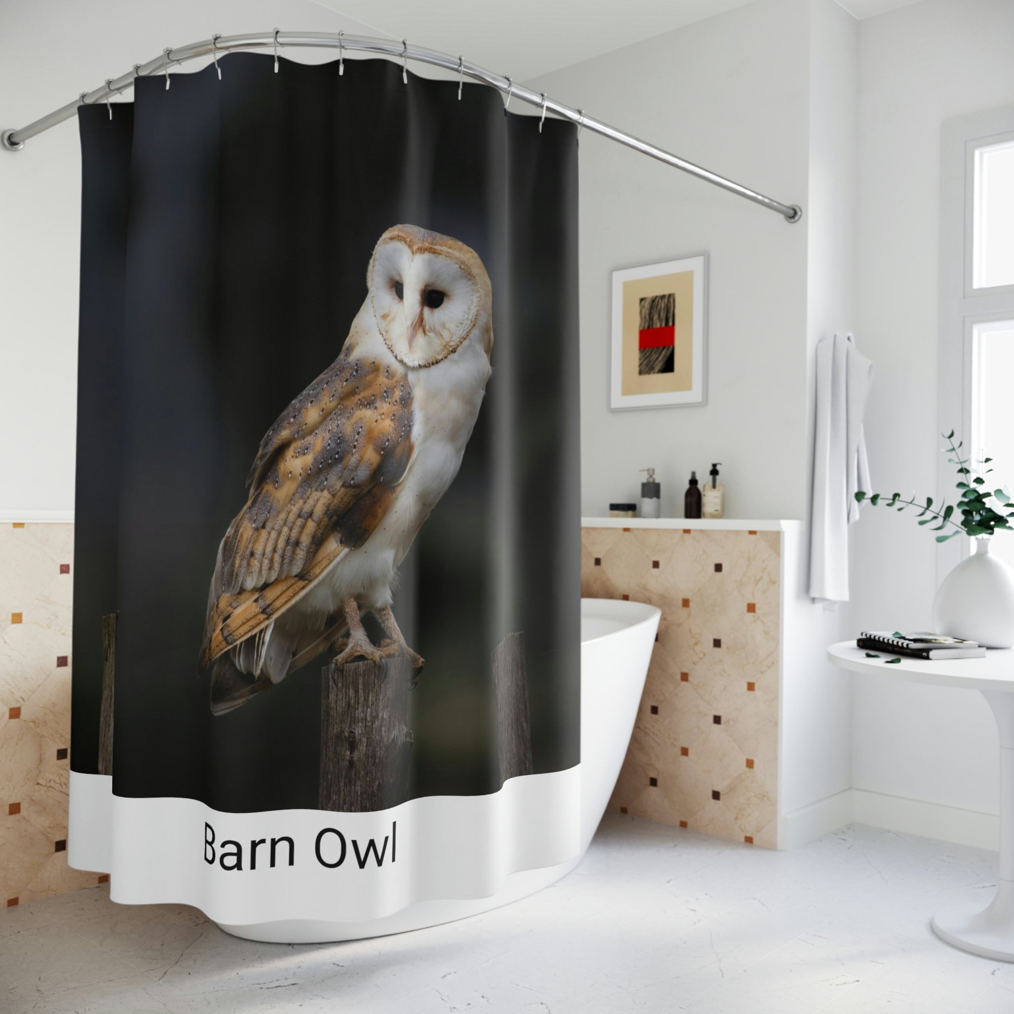 Barn Owl Printed Shower Curtain - Wildlife Bathroom Decor