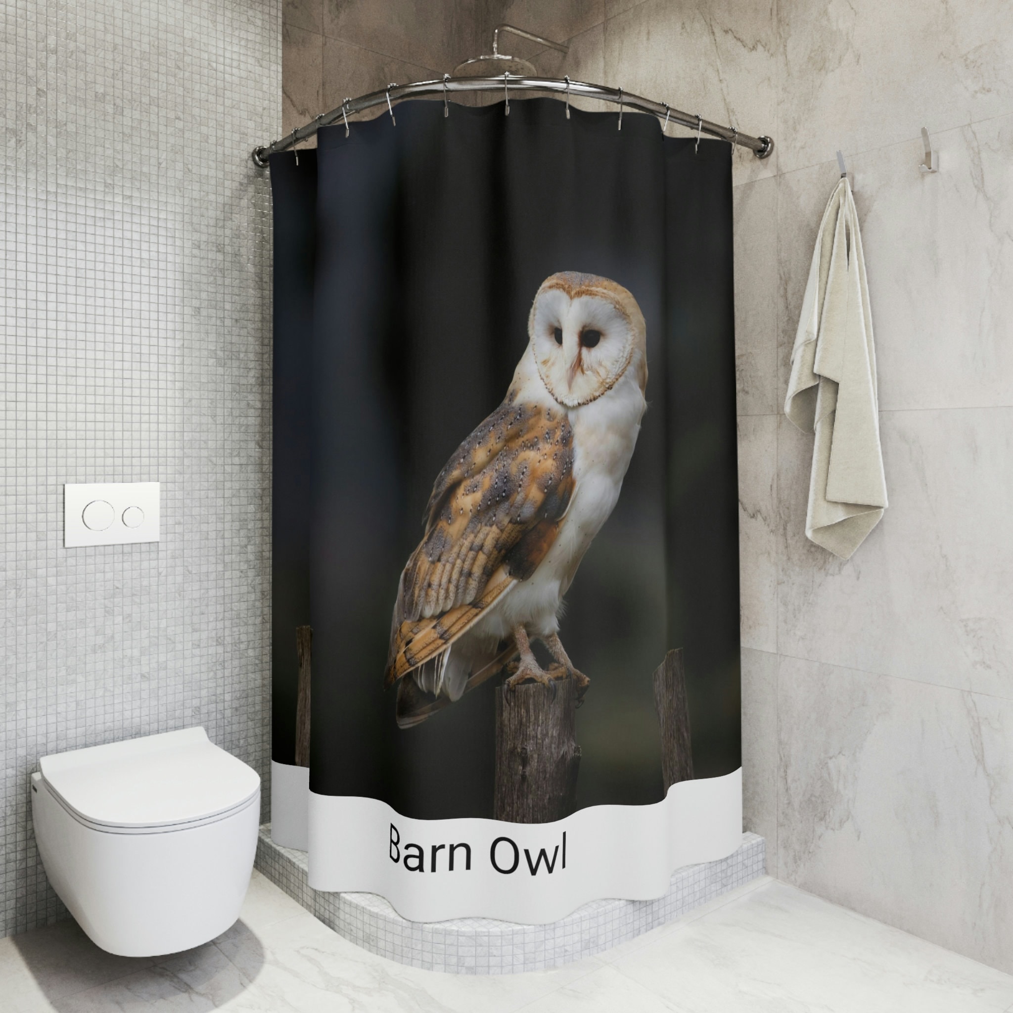 Barn Owl Printed Shower Curtain - Wildlife Bathroom Decor