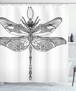 Baroque Ornamental Print Dragonfly Shower Curtain For Chic Bath Decorr