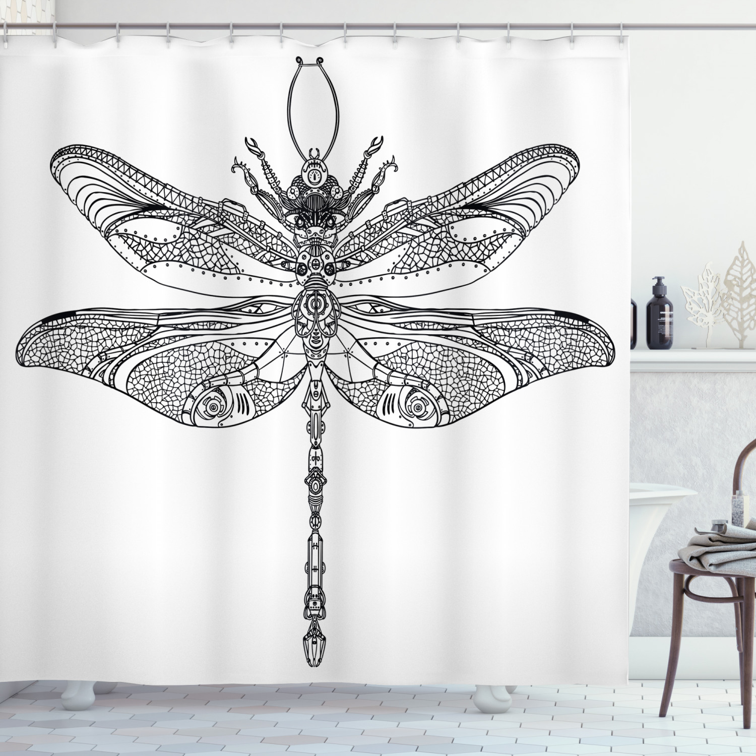 Baroque Ornamental Print Dragonfly Shower Curtain For Chic Bath Decorr - Image 3