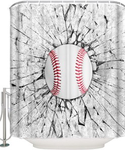 Baseball And Concrete Wall Damage Illustration Competition Shower Curtain For Sports Enthusiasts