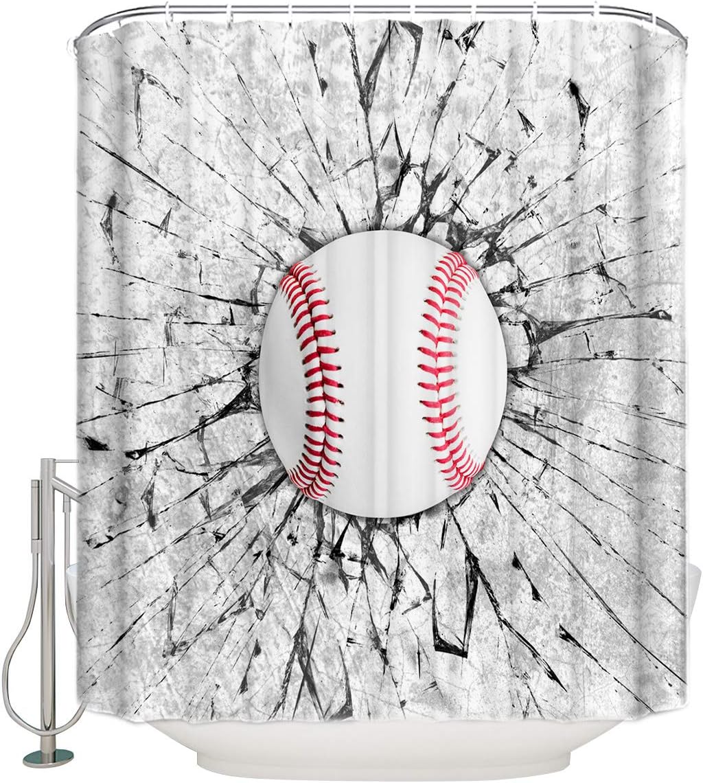 Baseball And Concrete Wall Damage Illustration Competition Shower Curtain For Sports Enthusiasts