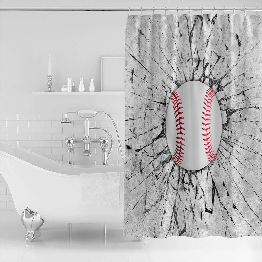 Baseball And Concrete Wall Damage Illustration Competition Shower Curtain For Sports Enthusiasts - Image 2
