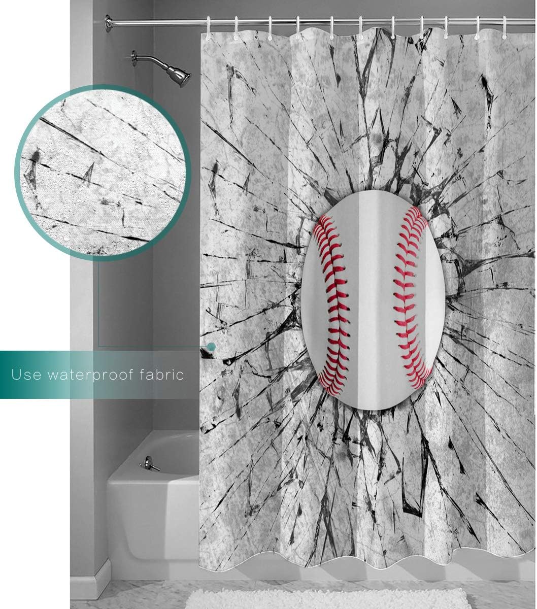 Baseball And Concrete Wall Damage Illustration Competition Shower Curtain For Sports Enthusiasts - Image 3