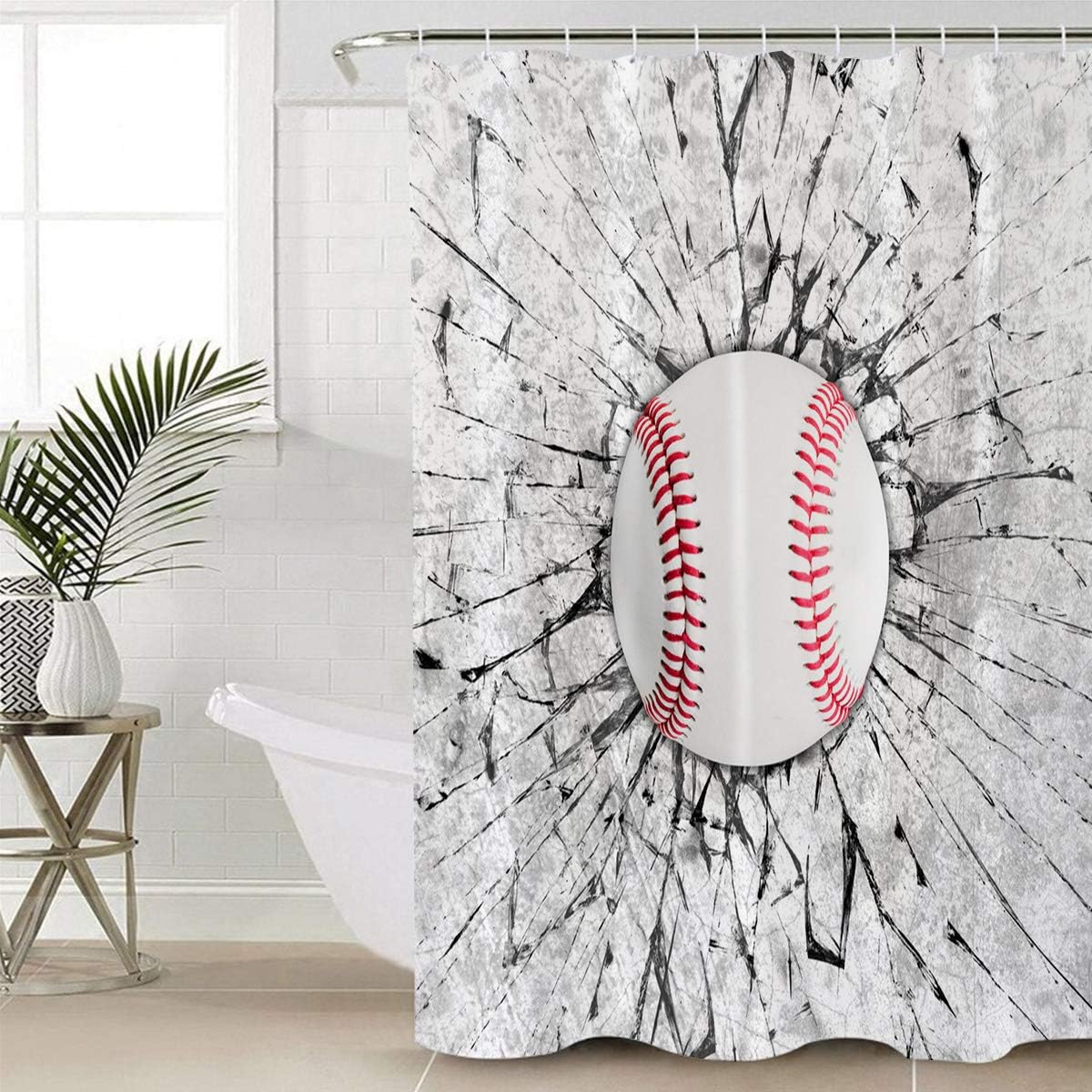 Baseball And Concrete Wall Damage Illustration Competition Shower Curtain For Sports Enthusiasts - Image 4