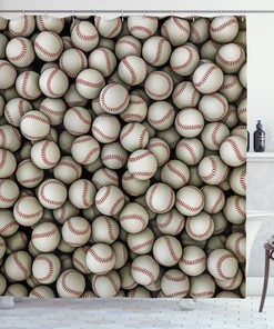 Baseball And Softball Print Shower Curtain, Sports Lover Bathroom Accessory