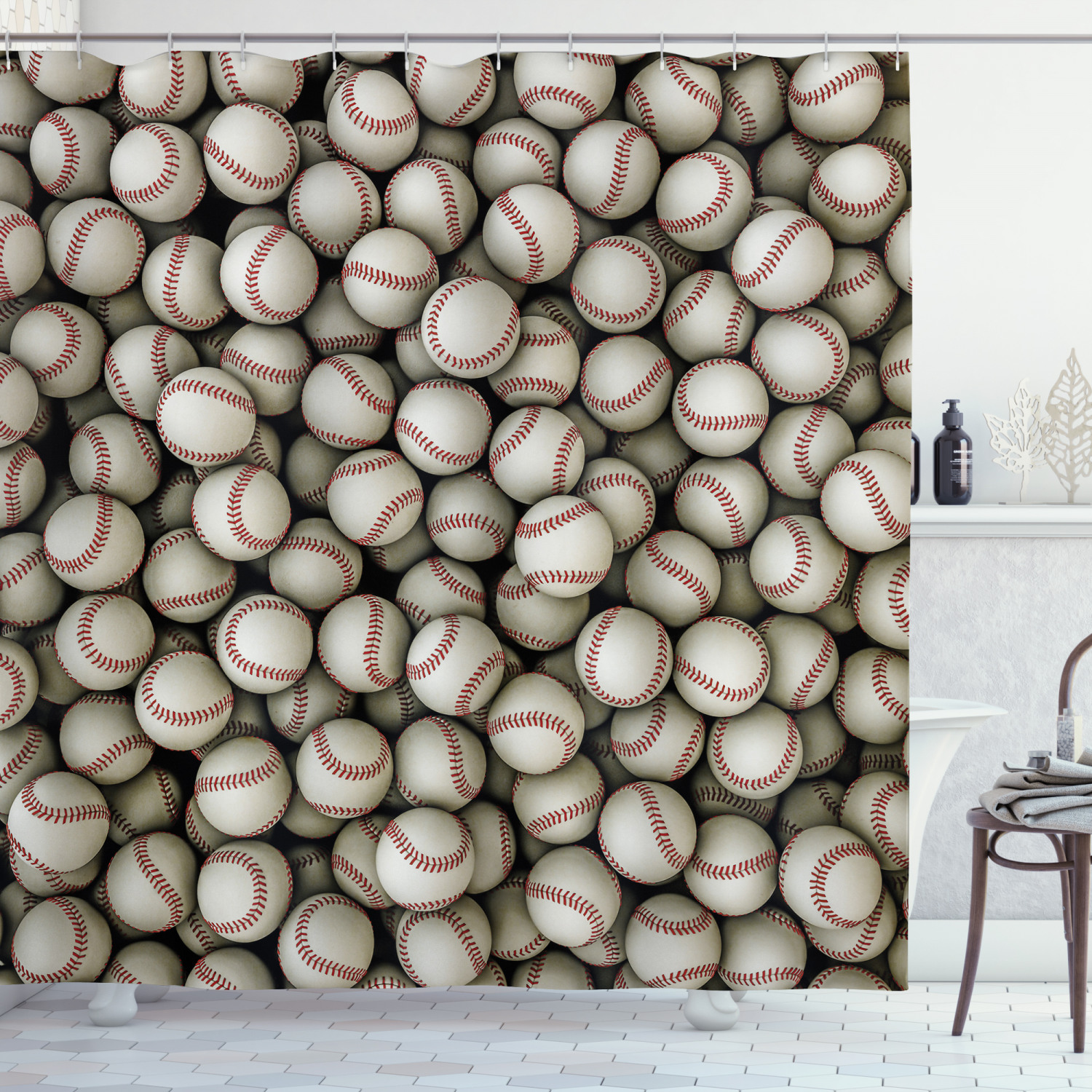 Baseball And Softball Print Shower Curtain, Sports Lover Bathroom Accessory