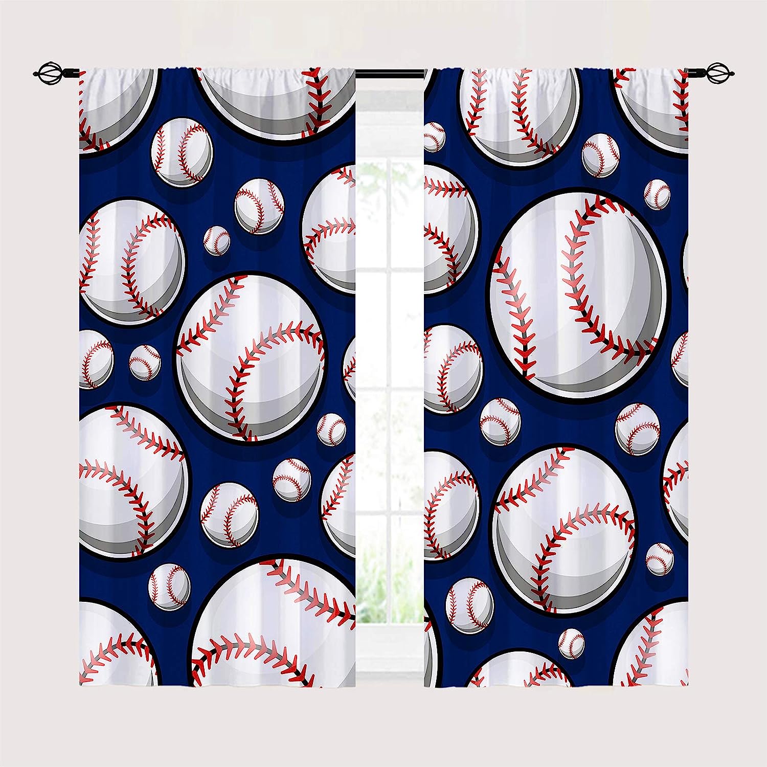 Baseball Ball And Anhope Curtains For Kids Sports Theme Window Drapes - Image 2