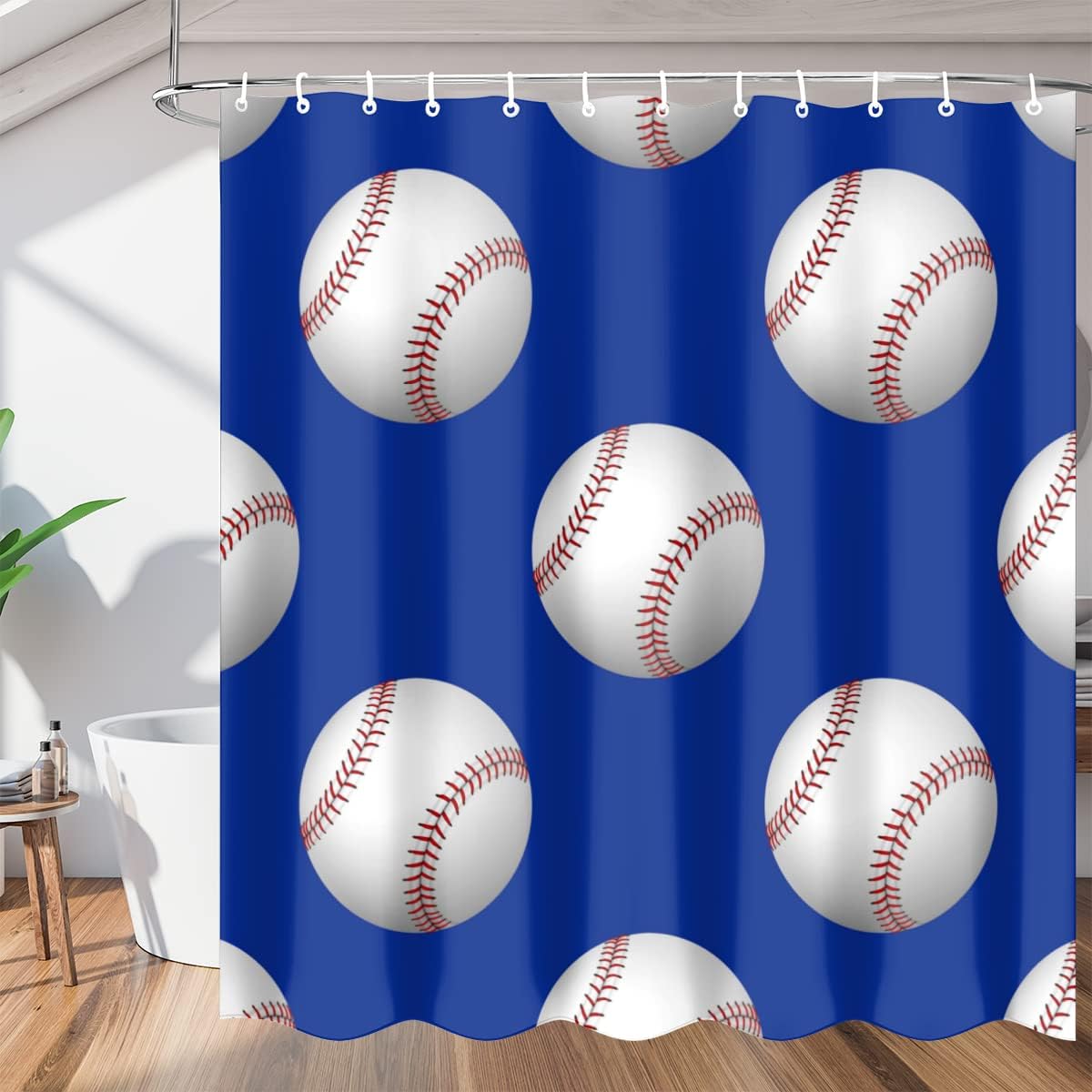 Baseball Balls Shower Curtain for Boys Bathroom Fabric Sports Theme Home Decor