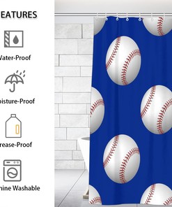 Baseball Balls Shower Curtain for Boys Bathroom Fabric Sports Theme Home Decor