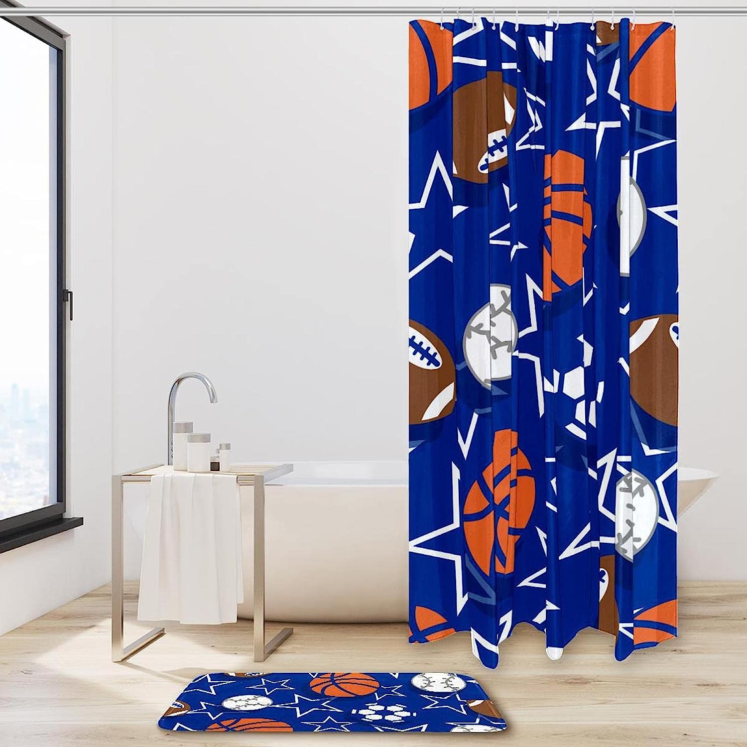 Baseball Basketball Football Pattern Shower Curtain For Bathroom - Image 2