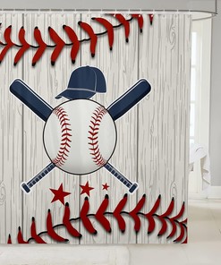 Baseball Bat Shower Curtain With Rustproof Hooks For Sports Bathroom Decor