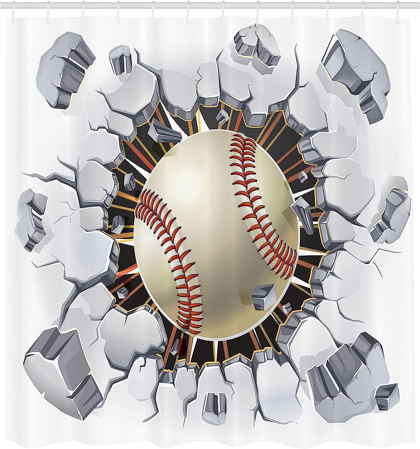 Baseball Concrete Wall Illustration Shower Curtain For Sports Bathroom Decor - Image 2
