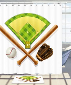 Baseball Field And Equipment Set Decor Shower Curtain Fabric