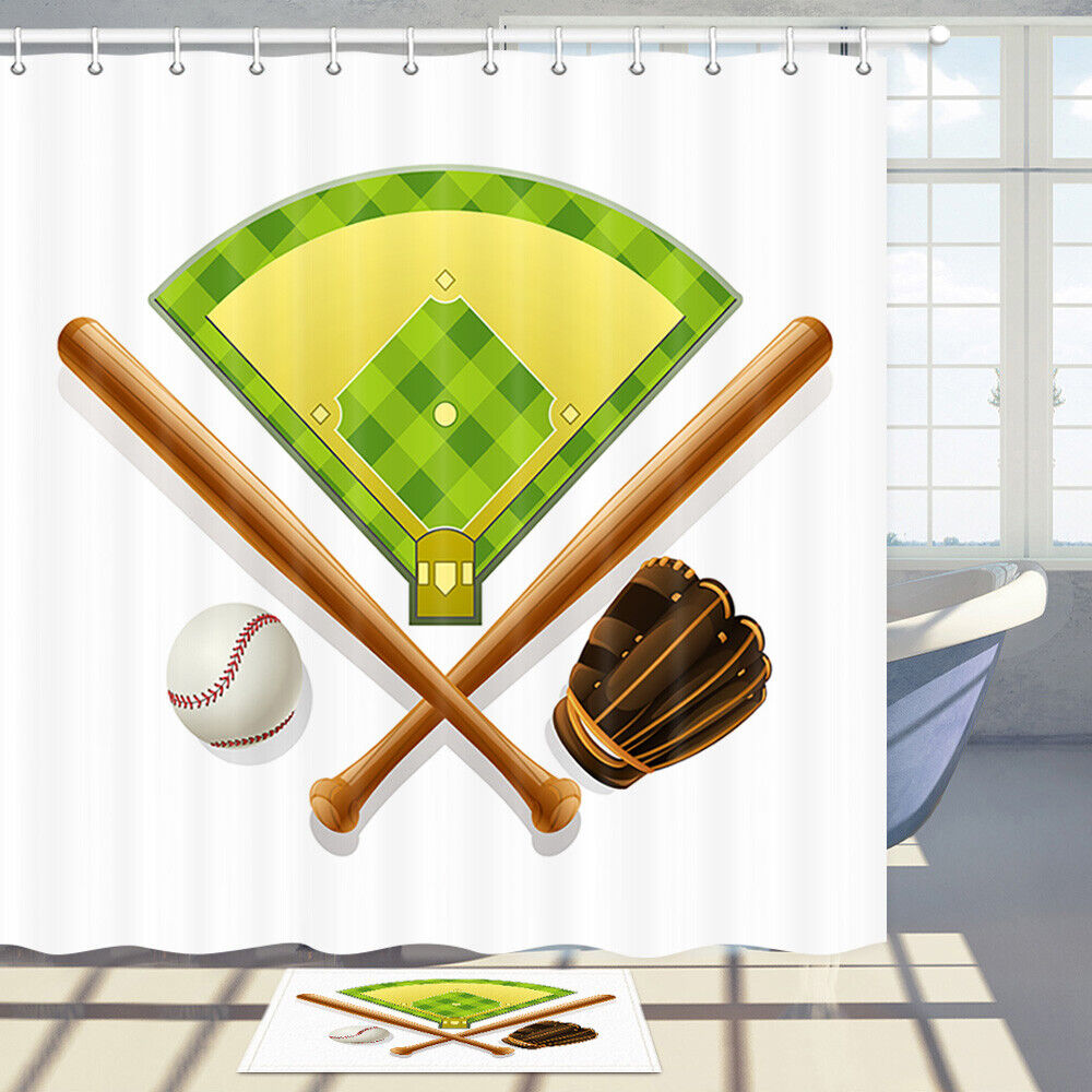 Baseball Field And Equipment Set Decor Shower Curtain Fabric