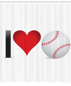 Baseball Heart Shower Curtain with Sports Image Decor for Bathroom Decor