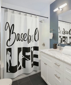 Baseball Is Life Quote Shower Curtain- Sports Themed Bathroom Decor