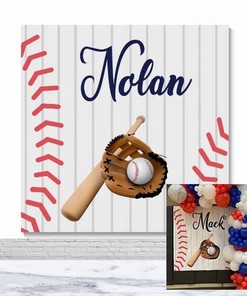 Baseball Party Backdrops Photo Background Vinyl Shower Curtain- Kids Birthday Decoration