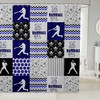 Baseball Patchwork Buffalo Plaid Shower Curtain- Sports Ball Game Theme Waterproof Curtain