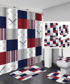 Baseball Plaid Stripe Cool Sports Print Shower Curtain - SKAILIƒ€° Bathroom Decor for Men Boys