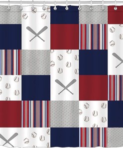 Baseball Plaid Stripe Cool Sports Print Shower Curtain - SKAILIƒ€° Bathroom Decor for Men Boys