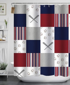 Baseball Plaid Stripe Cool Sports Print Shower Curtain - SKAILIƒ€° Bathroom Decor for Men Boys