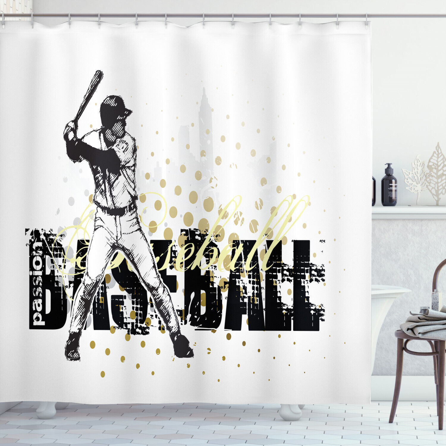 Baseball Player Circles Print Shower Curtain for Sports Lovers